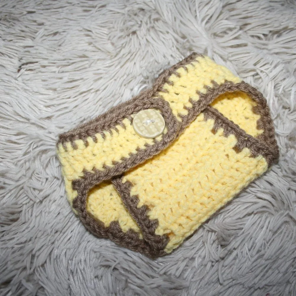 🌼 YELLOW + TAN DIAPER COVER · 0–3 MO 🤎